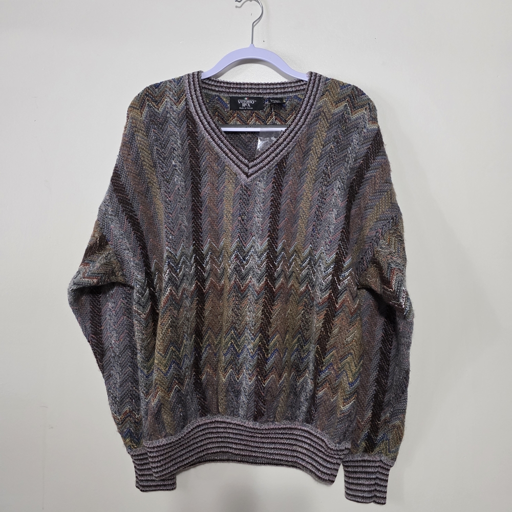 Men's V-Neck Chevron Knit Sweater - Multicolor